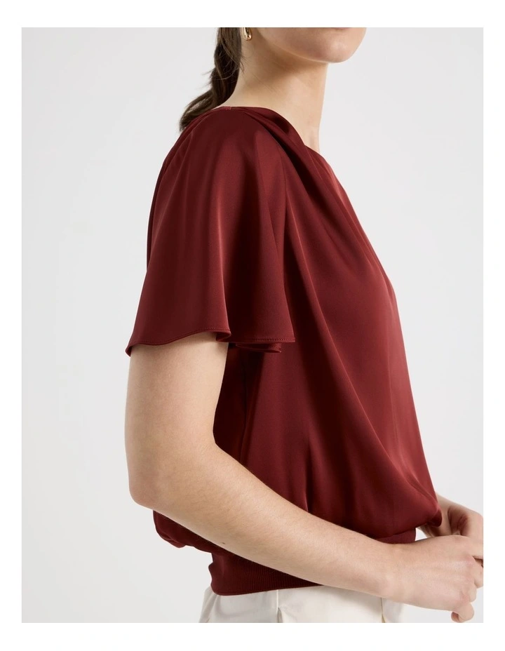 Satin Elastic Waist Tee in Wine image 7