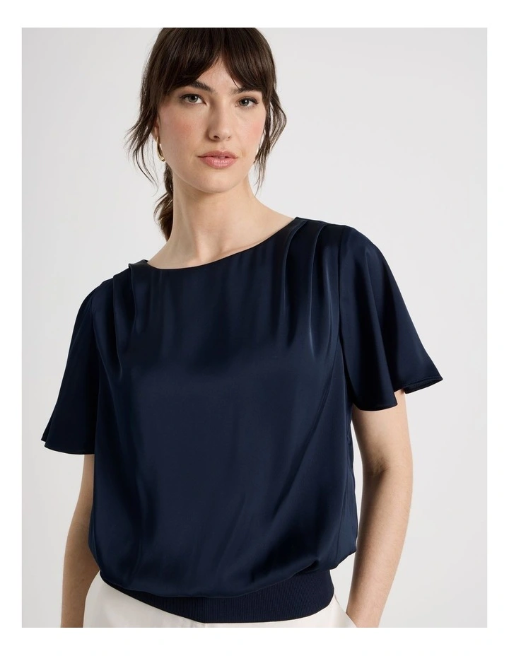 Satin Elastic Waist Tee in Navy image 1