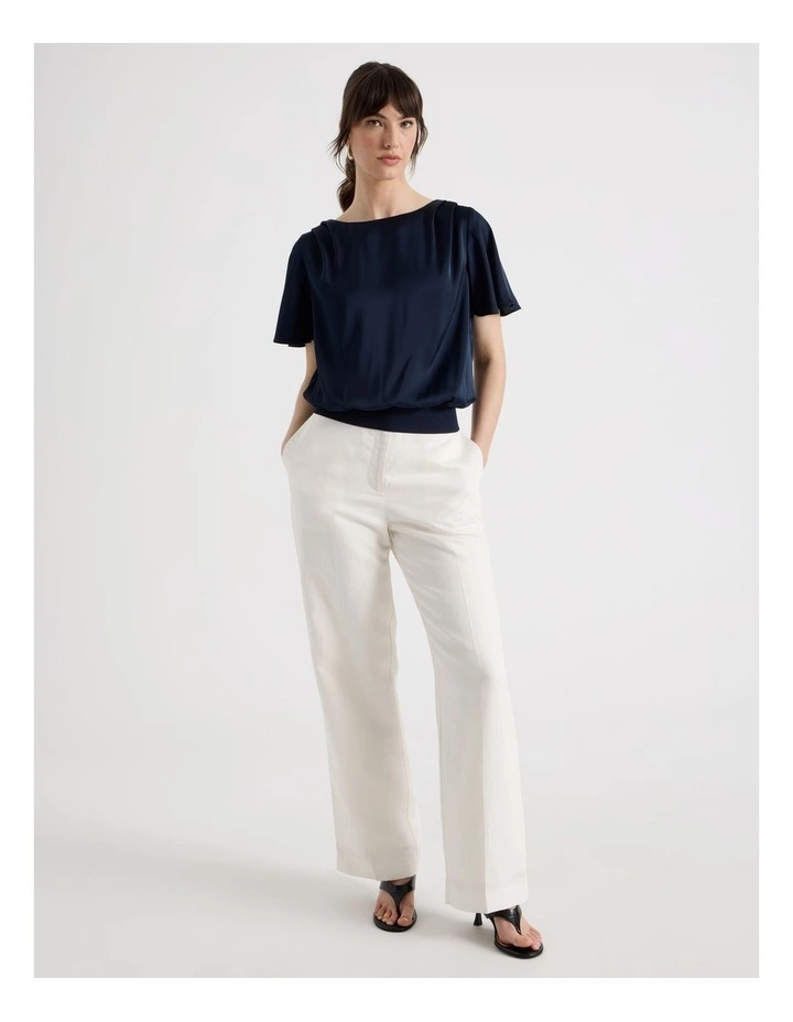 Satin Elastic Waist Tee in Navy image 2