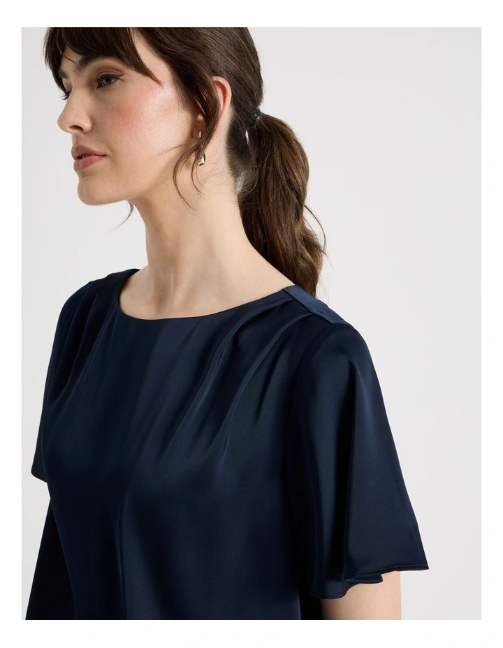 Satin Elastic Waist Tee in Navy image 3