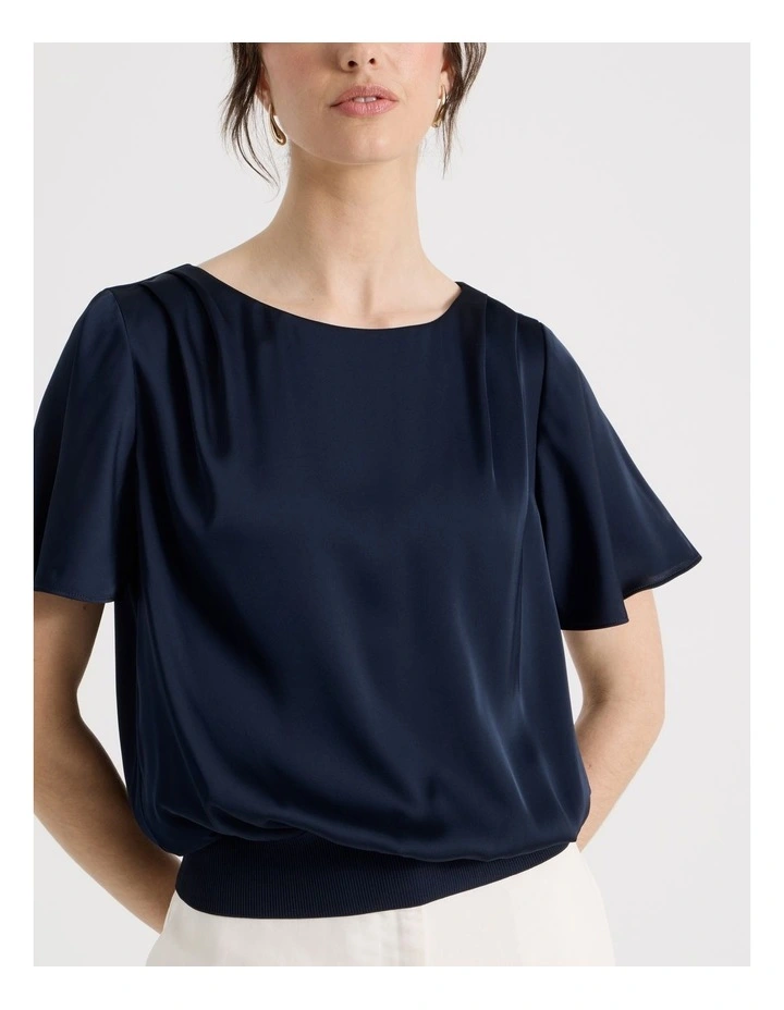 Satin Elastic Waist Tee in Navy image 4