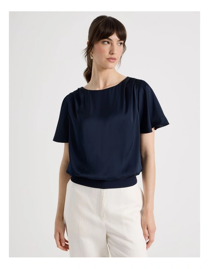 Satin Elastic Waist Tee in Navy image 5