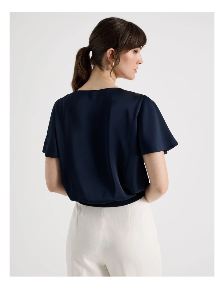 Satin Elastic Waist Tee in Navy image 6