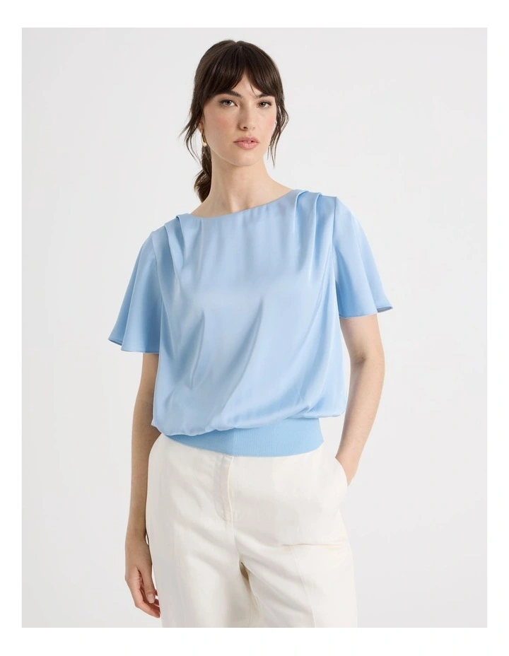 Satin Elastic Waist Tee in Blue image 1