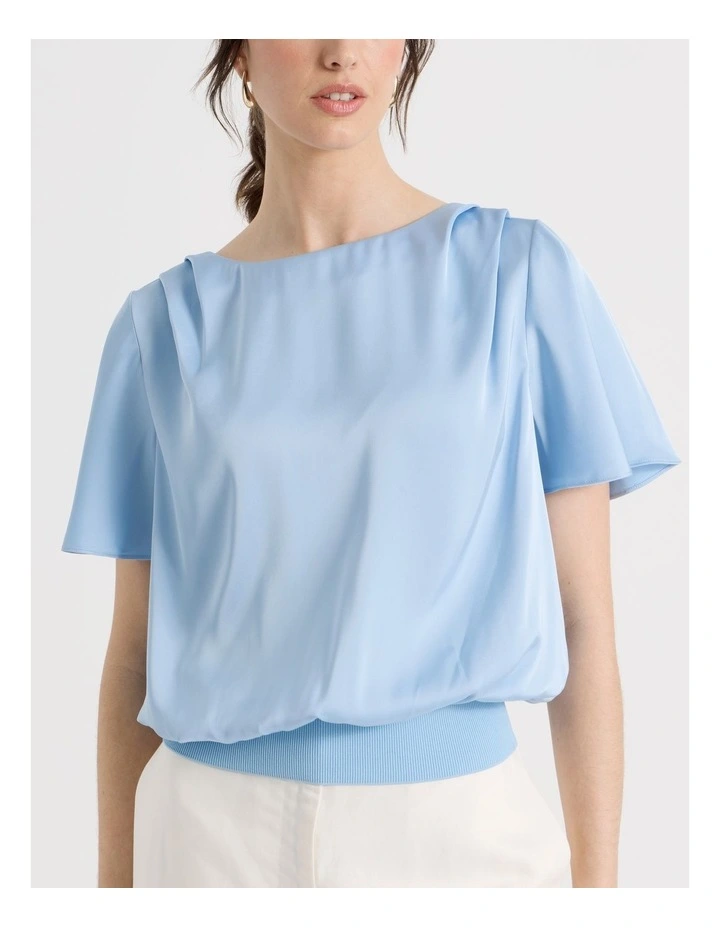 Satin Elastic Waist Tee in Blue image 3