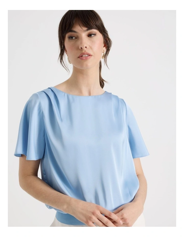Satin Elastic Waist Tee in Blue image 4