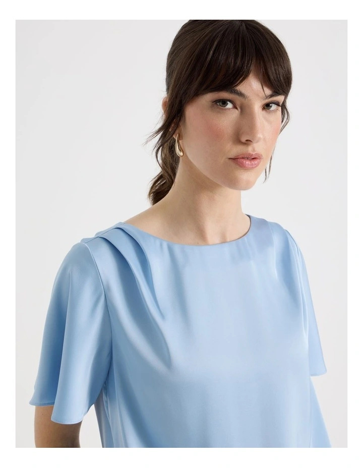 Satin Elastic Waist Tee in Blue image 5