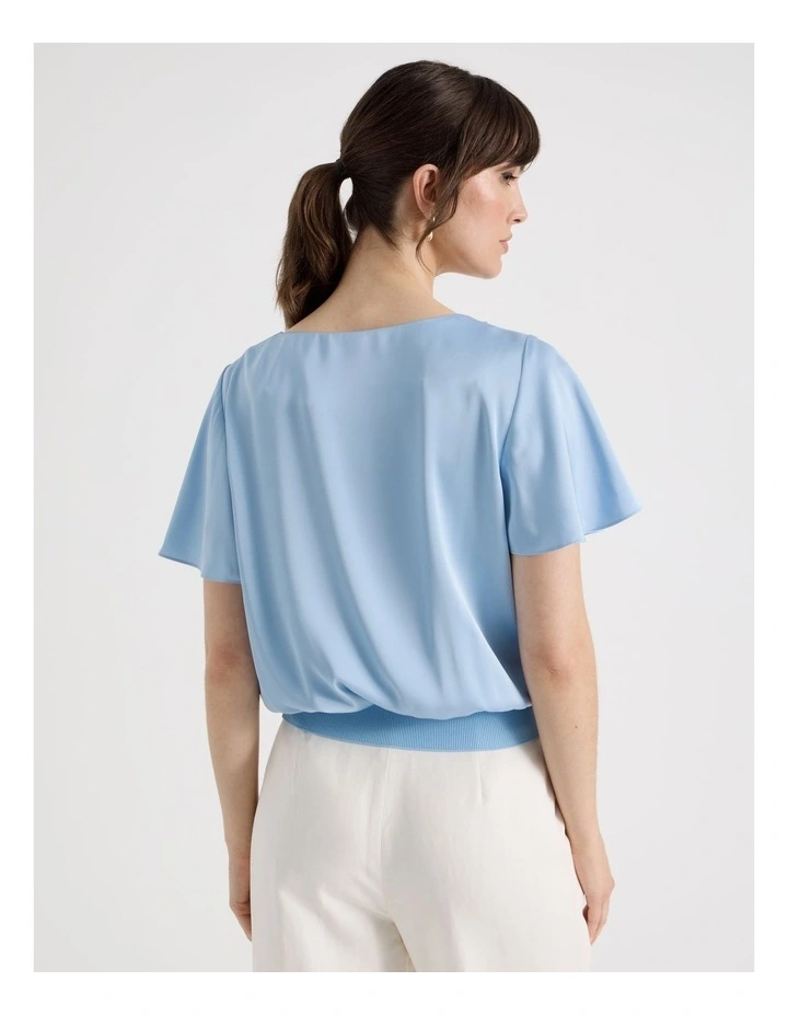 Satin Elastic Waist Tee in Blue image 6