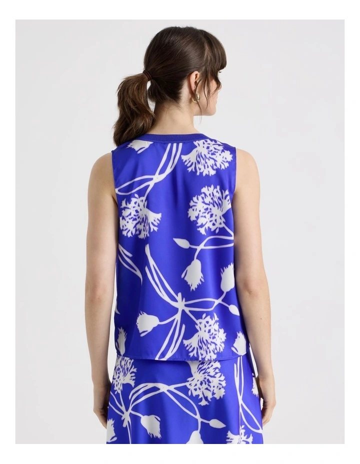 Scoop Neck Satin Tank in Cobalt and White Floral Print image 6