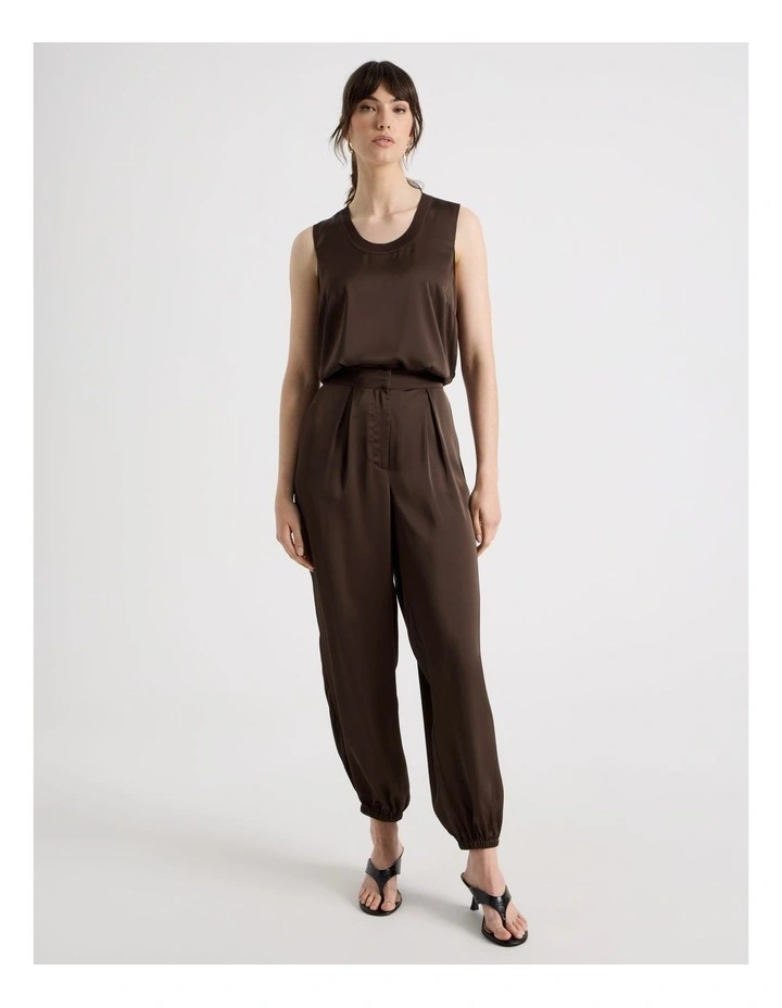 Scoop Neck Satin Tank in Dark Brown image 2