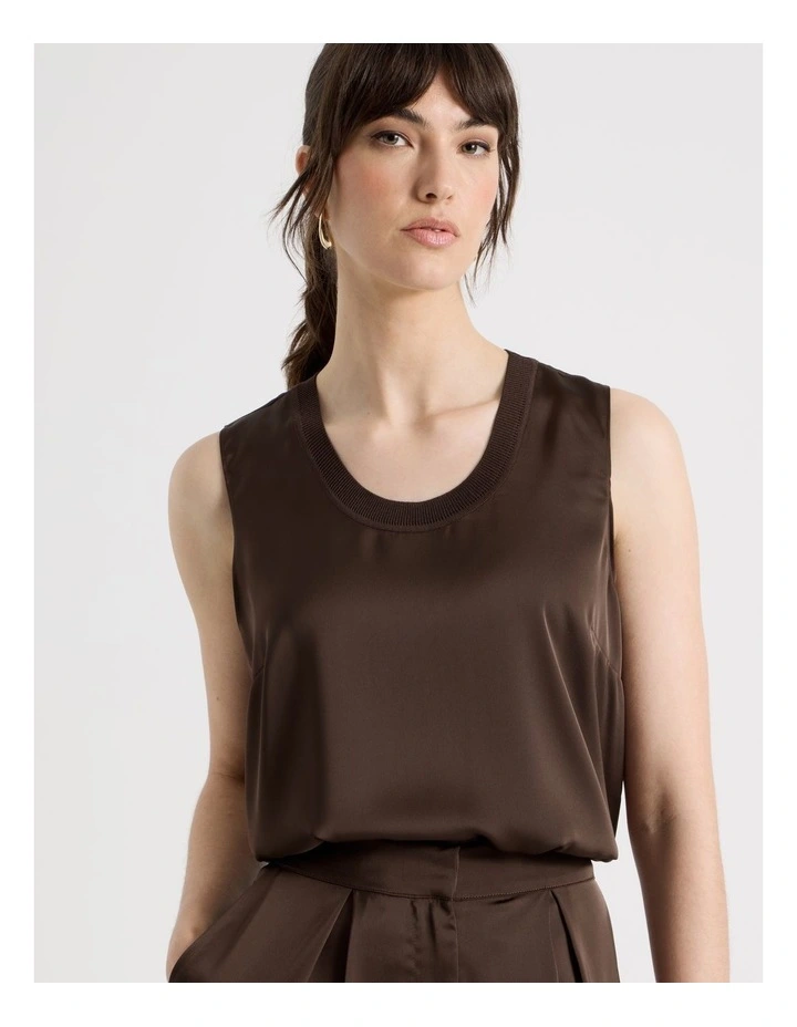 Scoop Neck Satin Tank in Dark Brown image 4