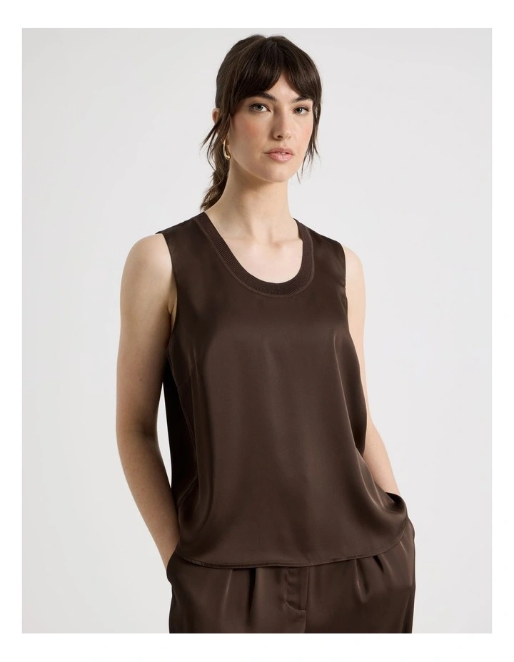 Scoop Neck Satin Tank in Dark Brown image 5