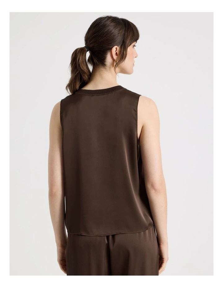 Scoop Neck Satin Tank in Dark Brown image 6