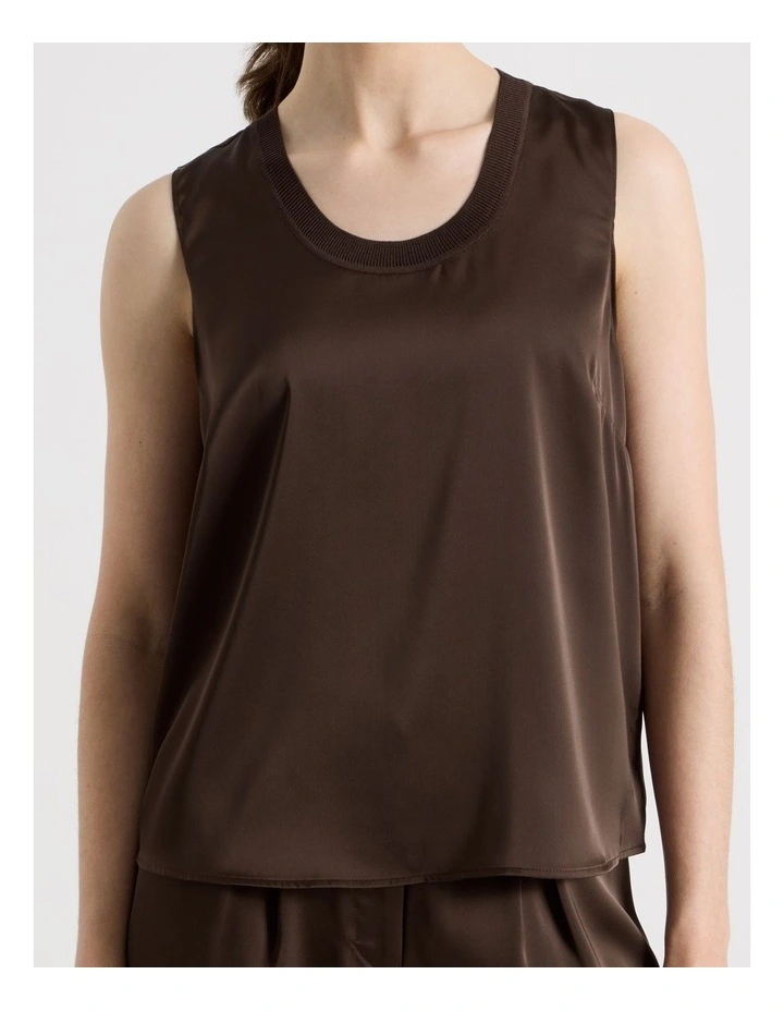Scoop Neck Satin Tank in Dark Brown image 7