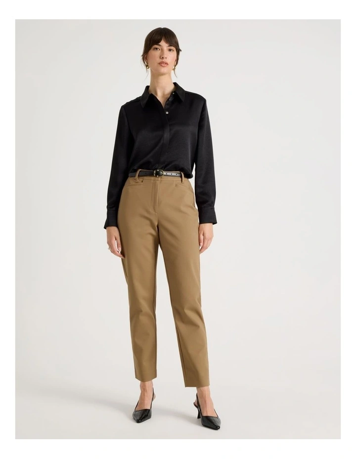 Long Sleeve Double Faced Satin Shirt in Black image 3