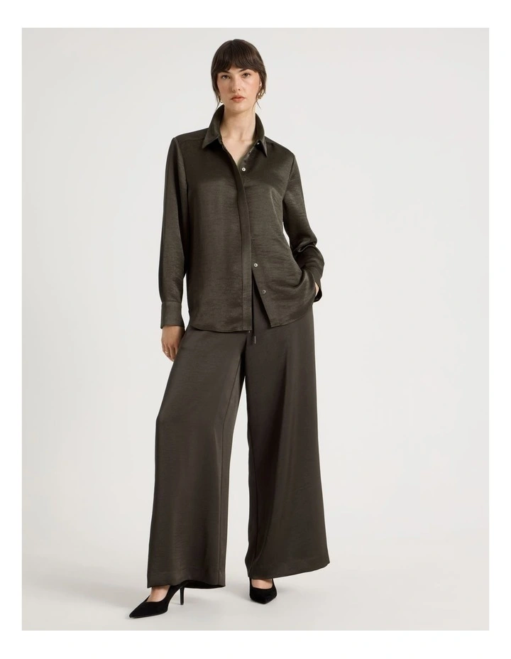 Long Sleeve Double Faced Satin Shirt in Charcoal image 2