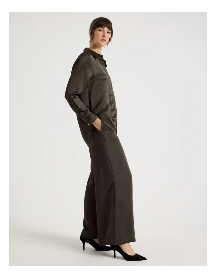 Long Sleeve Double Faced Satin Shirt in Charcoal image 4
