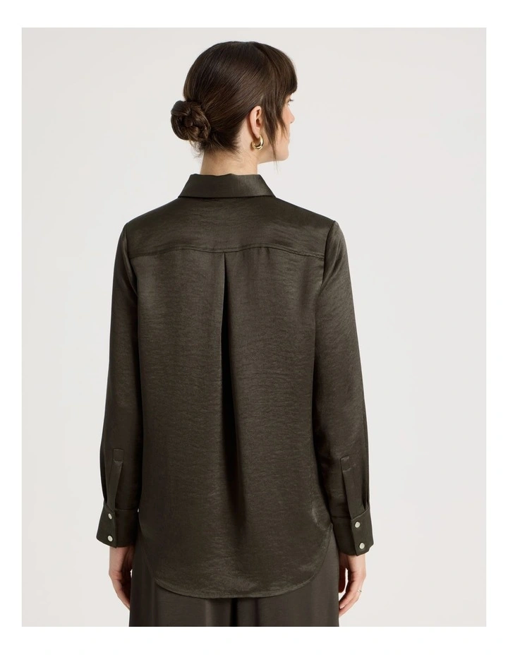 Long Sleeve Double Faced Satin Shirt in Charcoal image 6
