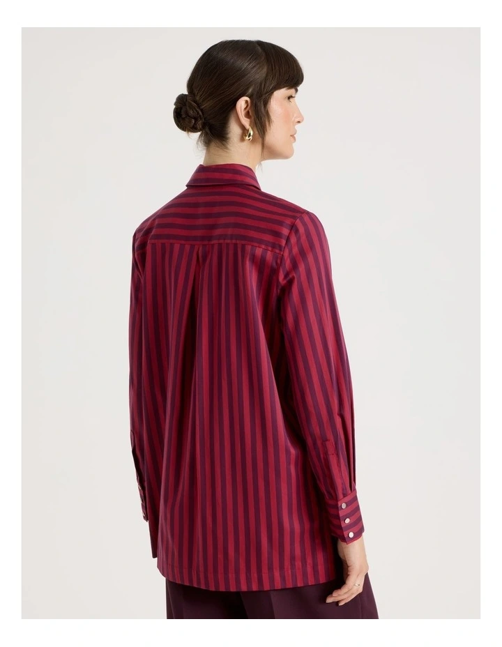 Cotton Sateen Long Sleeve Shirt in Rhubarb and Plum Stripe image 5