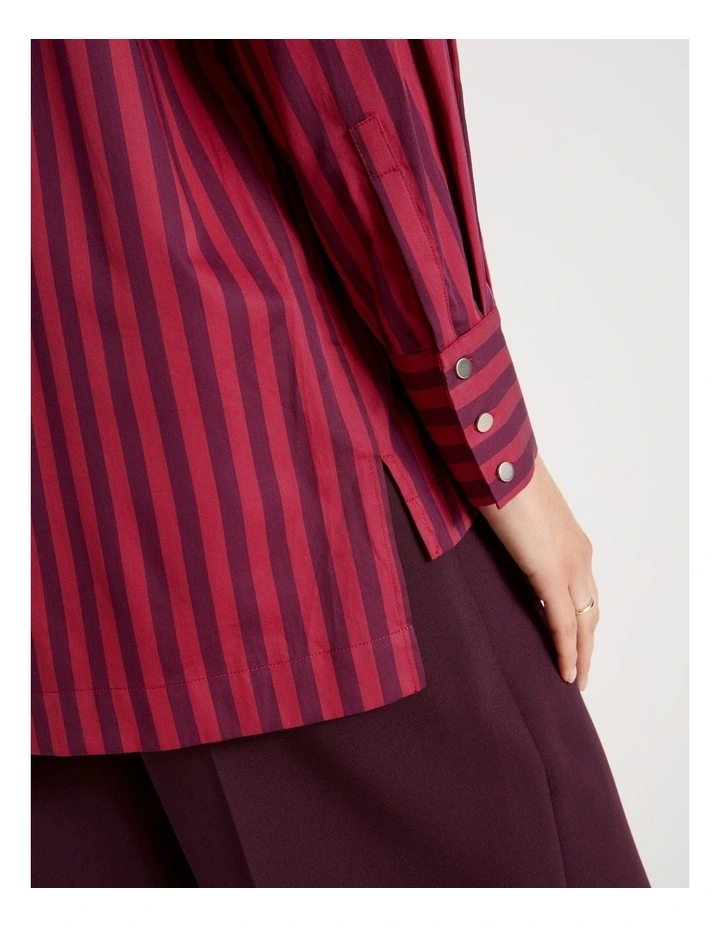 Cotton Sateen Long Sleeve Shirt in Rhubarb and Plum Stripe image 6