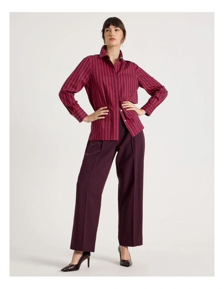 Cotton Sateen Long Sleeve Shirt in Rhubarb and Plum Stripe image 7