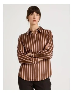 Long Sleeve Shirt in Pink & Caramel Stripe
