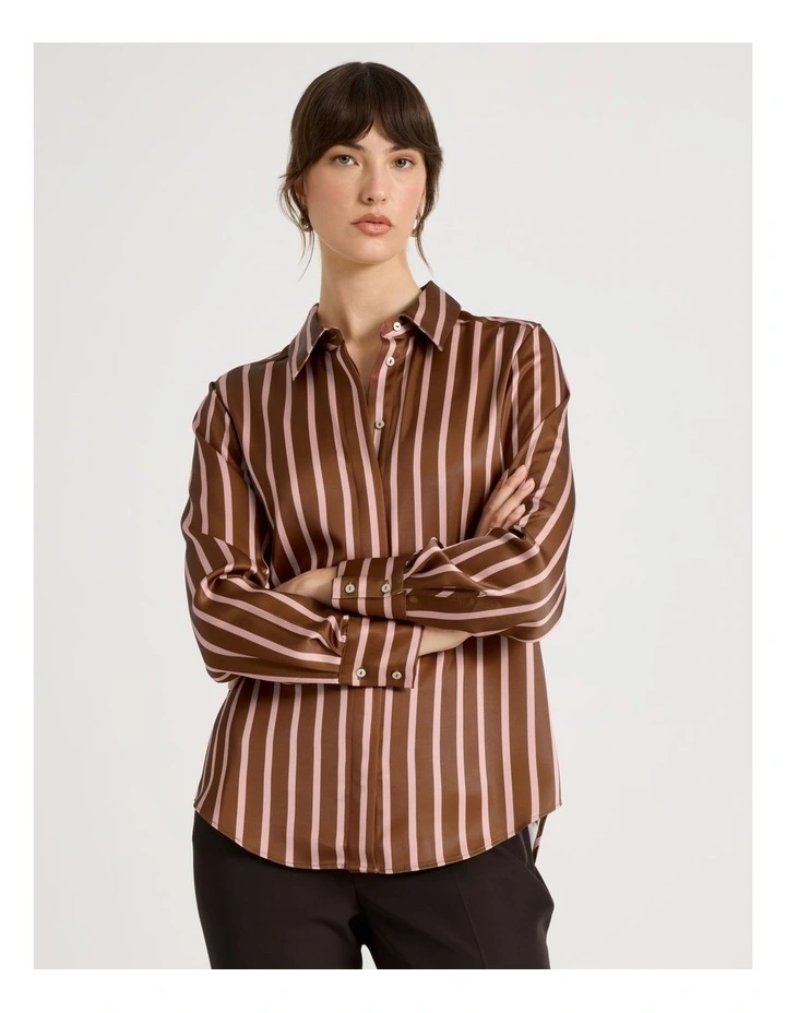 Long Sleeve Shirt in Pink & Caramel Stripe image 1