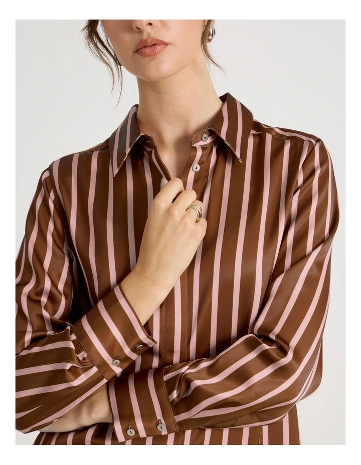Long Sleeve Shirt in Pink & Caramel Stripe image 3