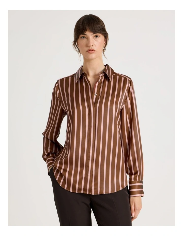 Long Sleeve Shirt in Pink & Caramel Stripe image 4