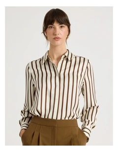 Long Sleeve Shirt in Coconut & Caramel Stripe