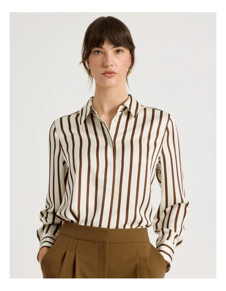 Long Sleeve Shirt in Coconut & Caramel Stripe image 1