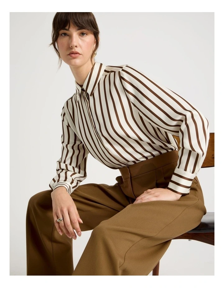 Long Sleeve Shirt in Coconut & Caramel Stripe image 2