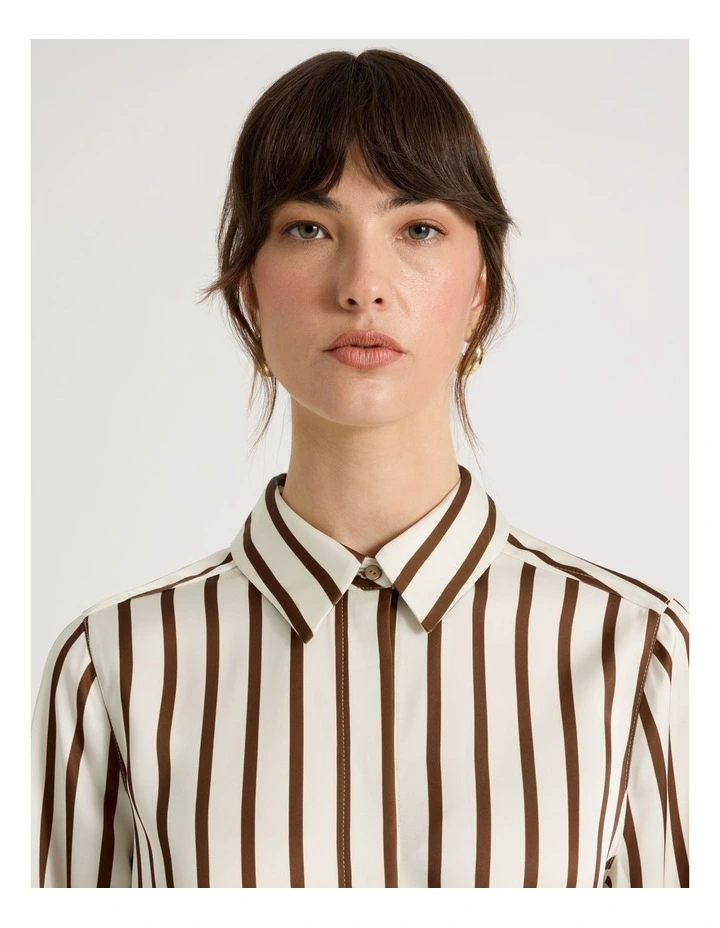 Long Sleeve Shirt in Coconut & Caramel Stripe image 3