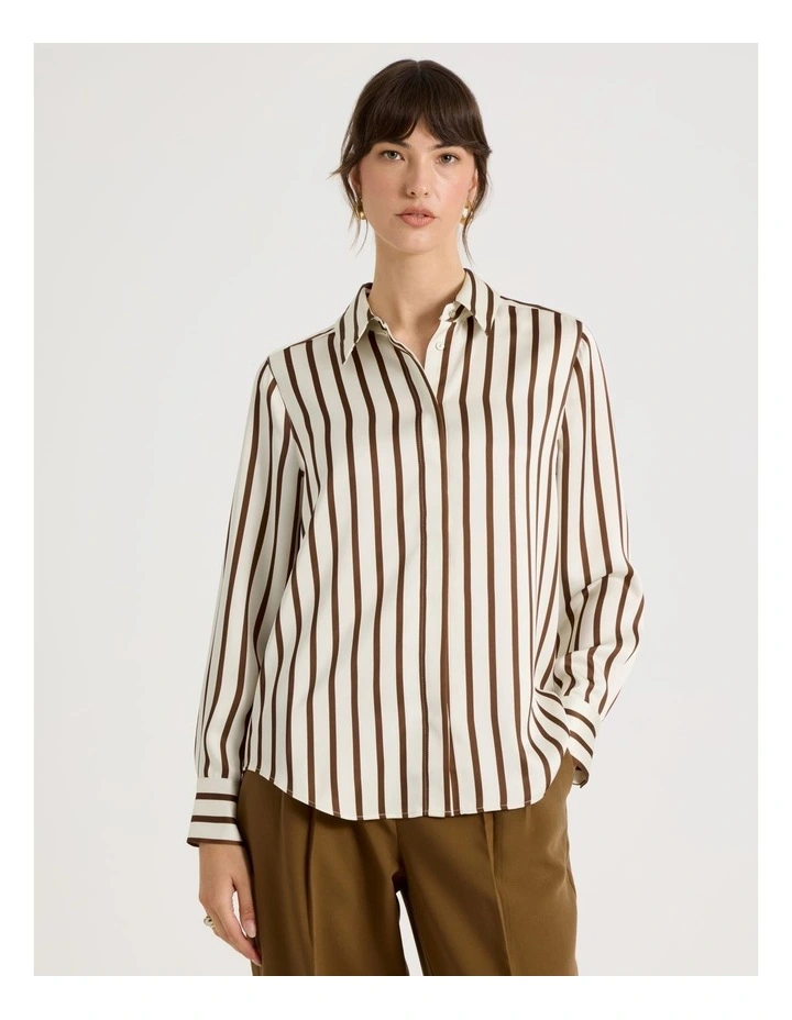 Long Sleeve Shirt in Coconut & Caramel Stripe image 5