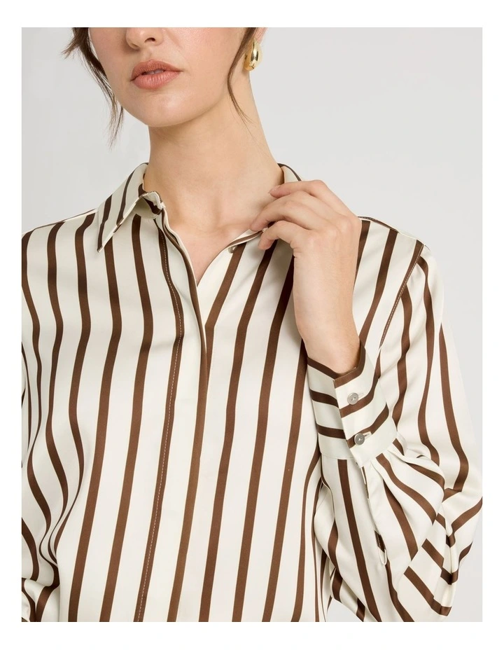 Long Sleeve Shirt in Coconut & Caramel Stripe image 7