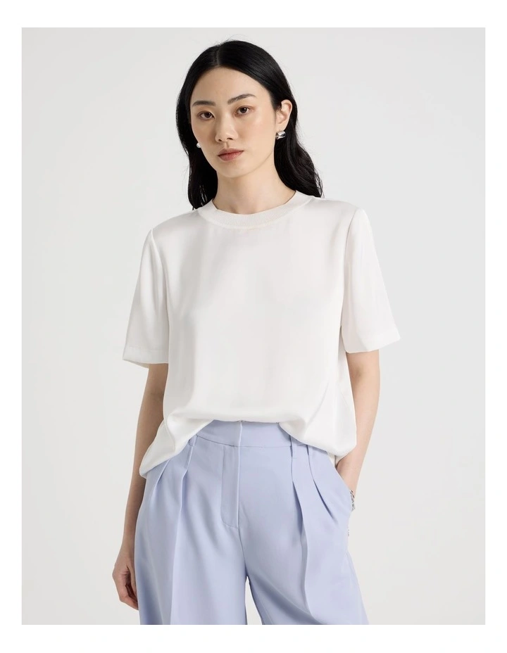 Satin T Shirt in Ecru image 1