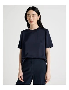 Satin T Shirt in Navy