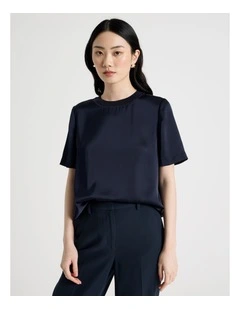 Satin T Shirt in Navy