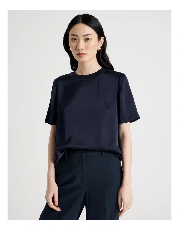 Satin T Shirt in Navy image 1
