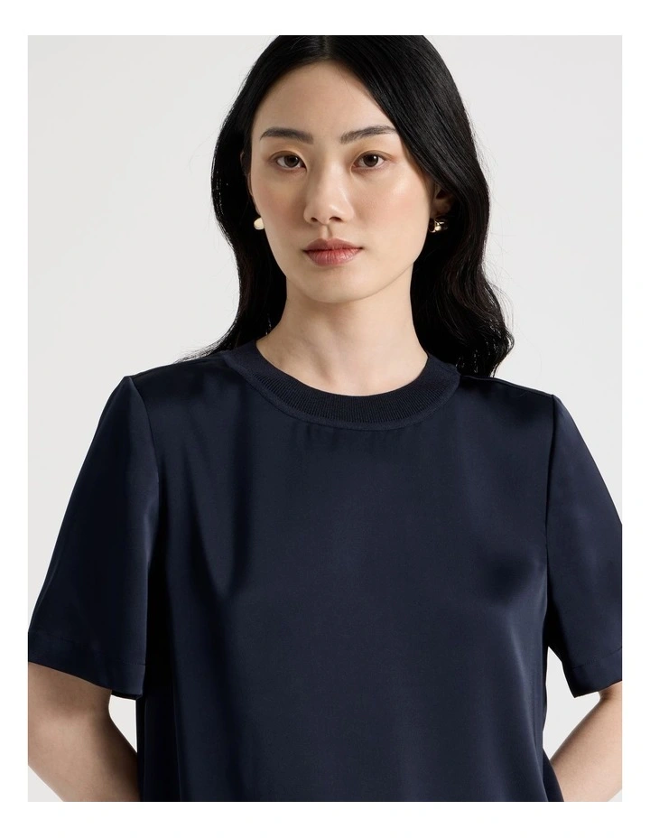 Satin T Shirt in Navy image 2