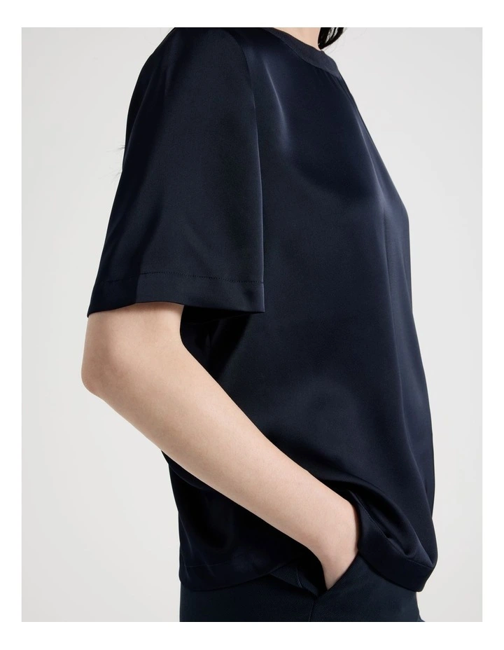 Satin T Shirt in Navy image 4