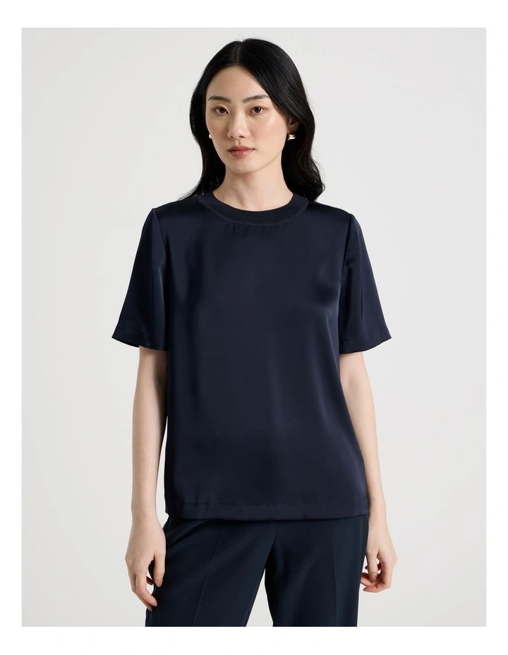 Satin T Shirt in Navy image 5