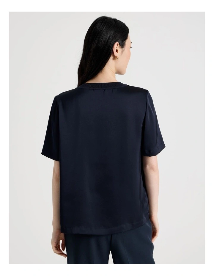 Satin T Shirt in Navy image 6