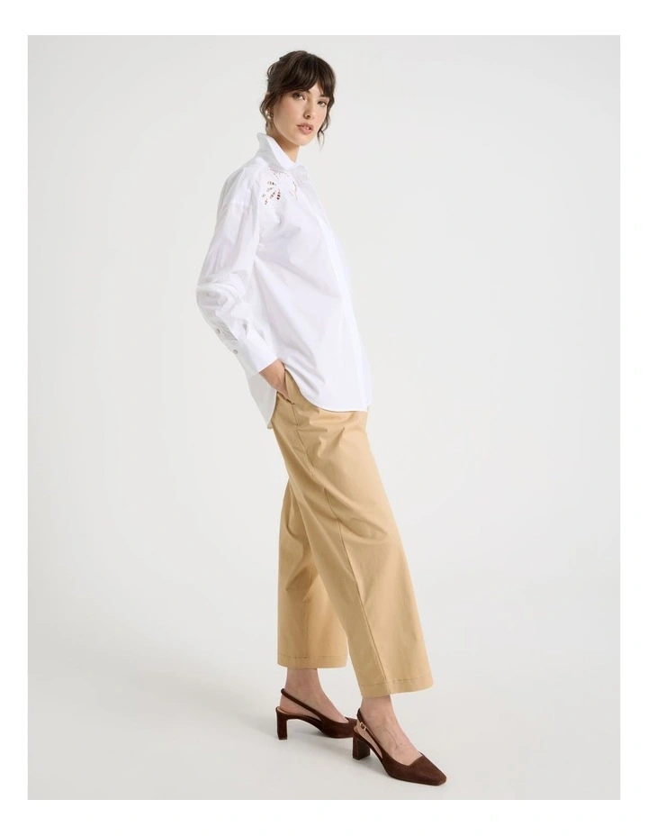 Long Sleeve Cutwork Detail Shirt in White image 2