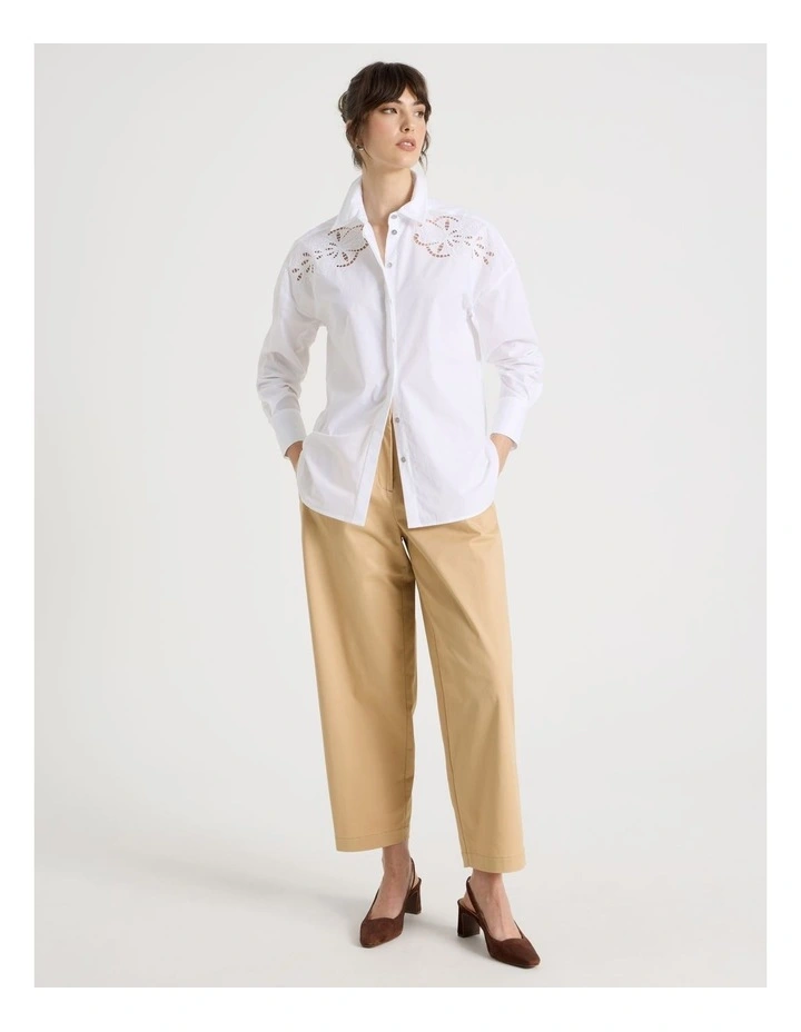Long Sleeve Cutwork Detail Shirt in White image 5