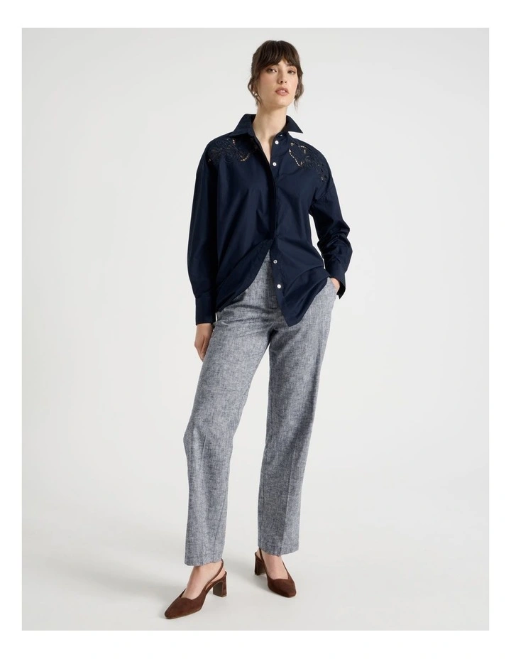 Long Sleeve Cutwork Detail Shirt in Navy image 2