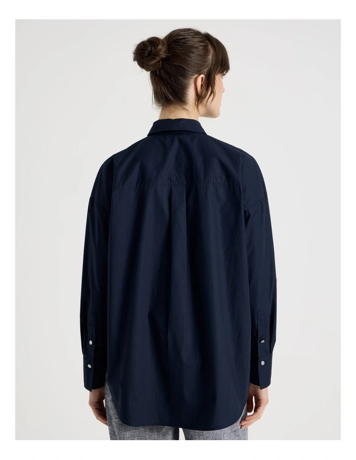 Long Sleeve Cutwork Detail Shirt in Navy image 6