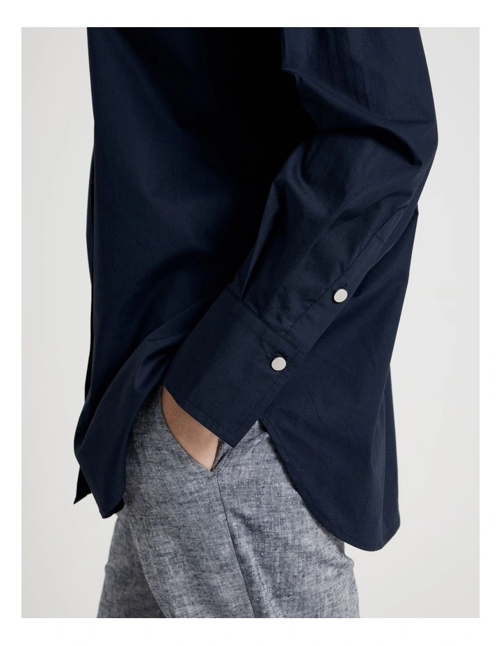 Long Sleeve Cutwork Detail Shirt in Navy image 7