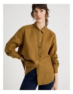Long Sleeve Linen Shirt in Khaki