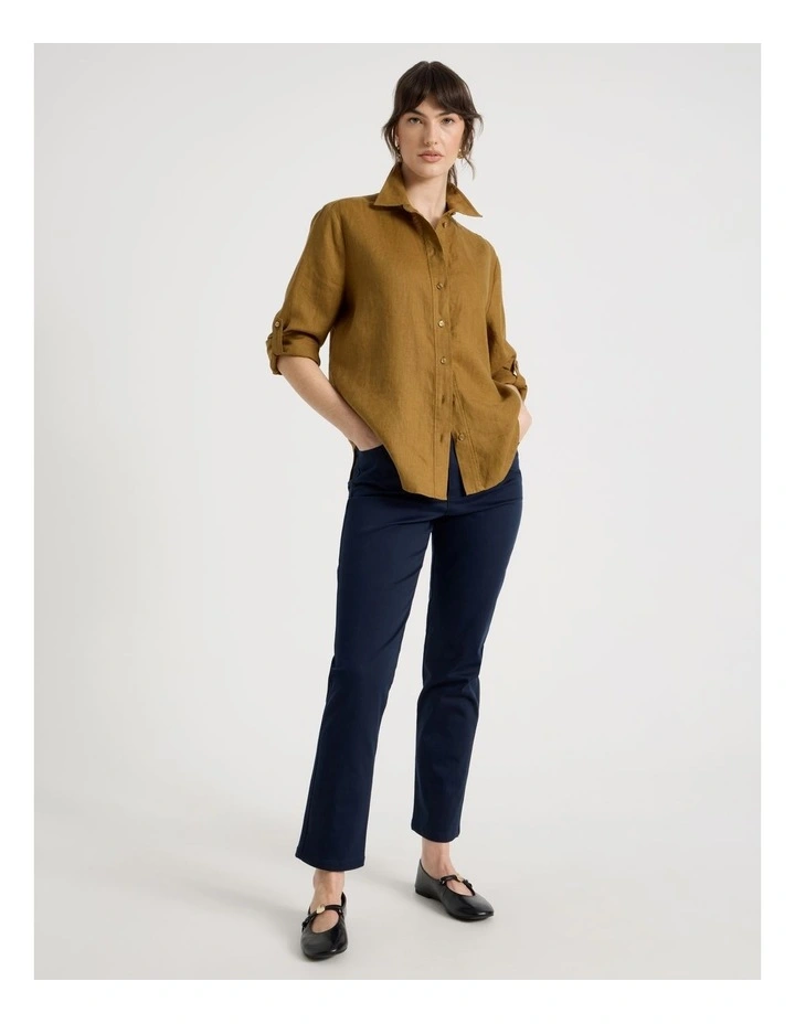 Long Sleeve Linen Shirt in Khaki image 2